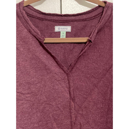 NWT Susina Long Sleeve Shirt Top Raw Hem Edges Sz Medium in Burgundy Fig