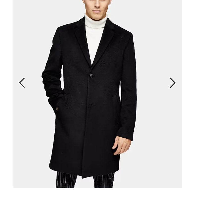 Topman JUSTIN classic fit coat black Size Large Men's NEW Buttons pockets