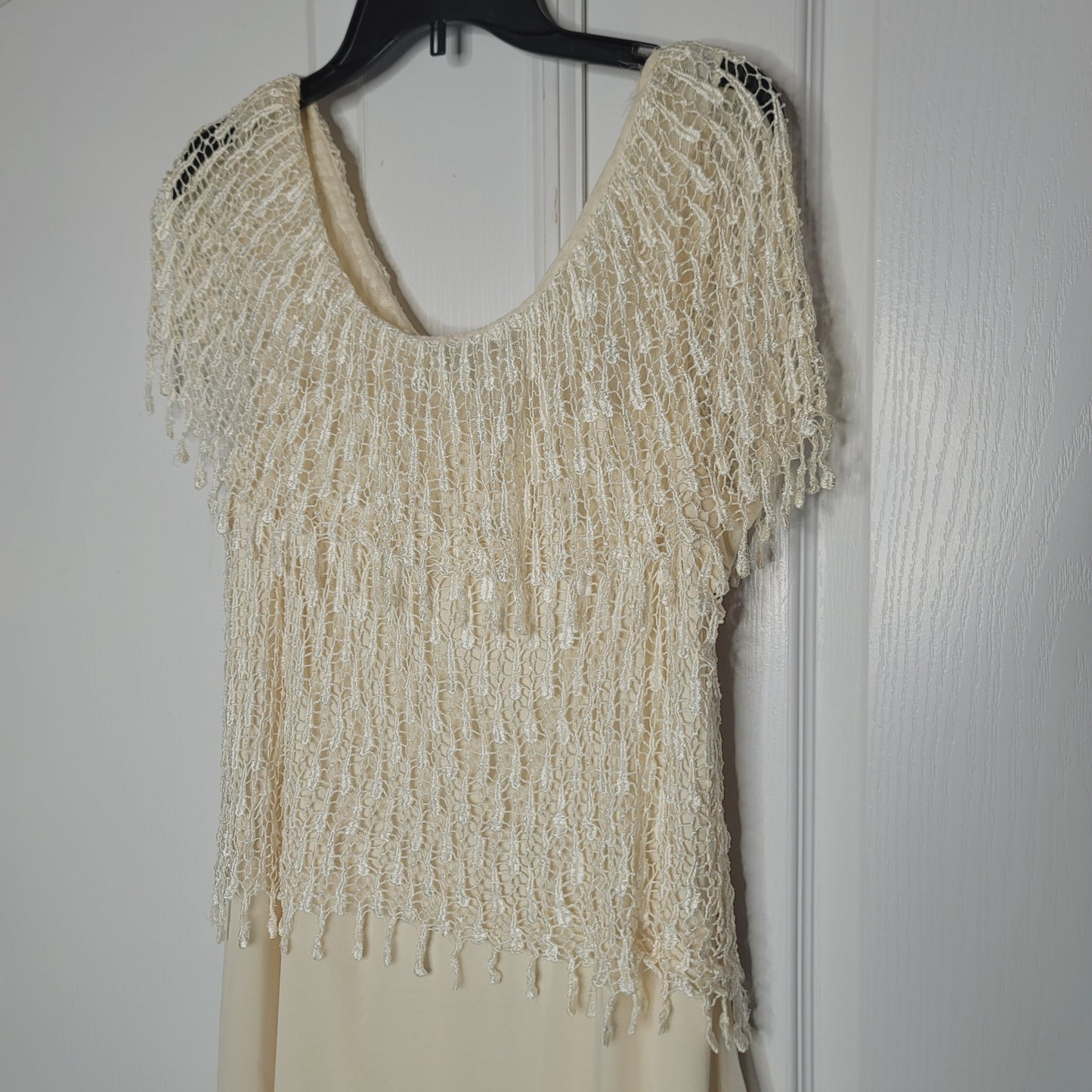 Vintage Cream Maxi Altered formal dress Large Formal Large Overlay lined