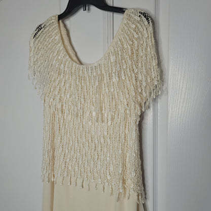 Vintage Cream Maxi Altered formal dress Large Formal Large Overlay lined