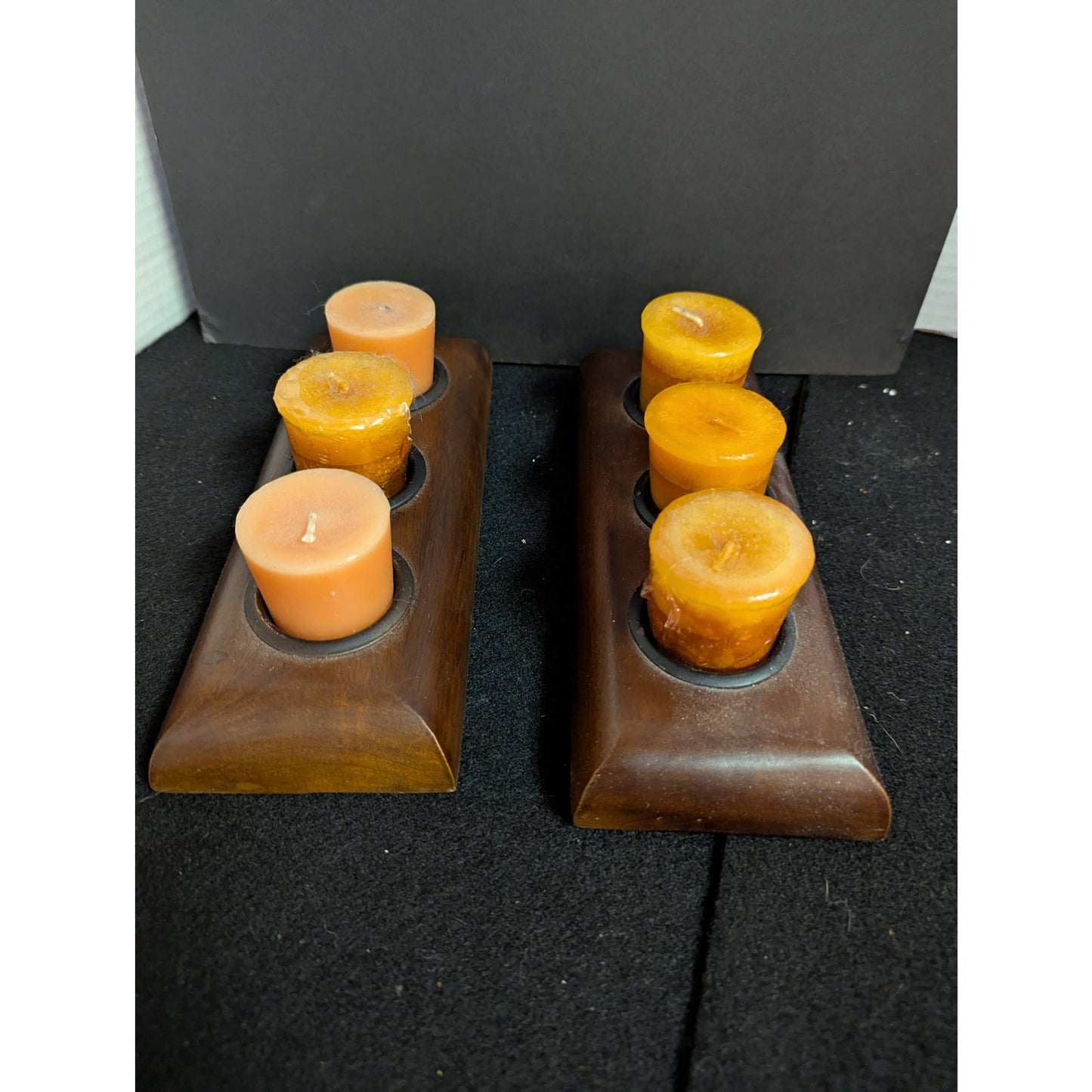 Modern Wooden Tea Light Candle Holders Pair Minimalist Table Top Centerpieces