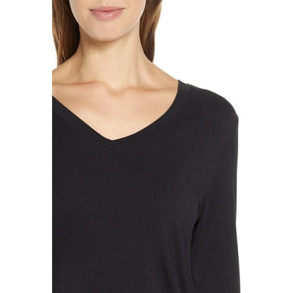 Nordstrom V-Neck Stretch Long Sleeve Pullover Top Size Small in Black NWT