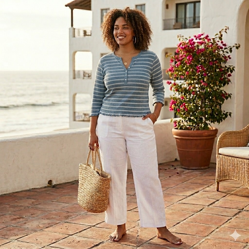 Make + Model Blue and White Striped Henley Top Size XXL Long Sleeve Travel