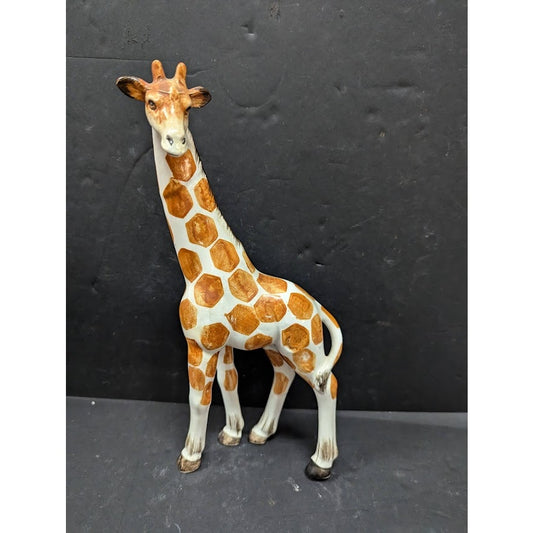 Vintage Porcelain Giraffe Figurine Handpaint Japan 11" Tall White Orange Animal