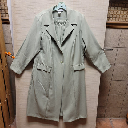 Vintage Allison Woods Size 22W Green 2pc suit Jacket Pants shoulder pads elastic