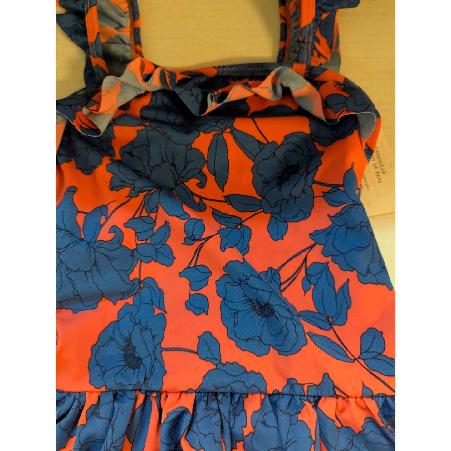 Janie and Jack Girls Pink Blue Floral Ruffle One-Piece Swimsuit Size 4 NWT