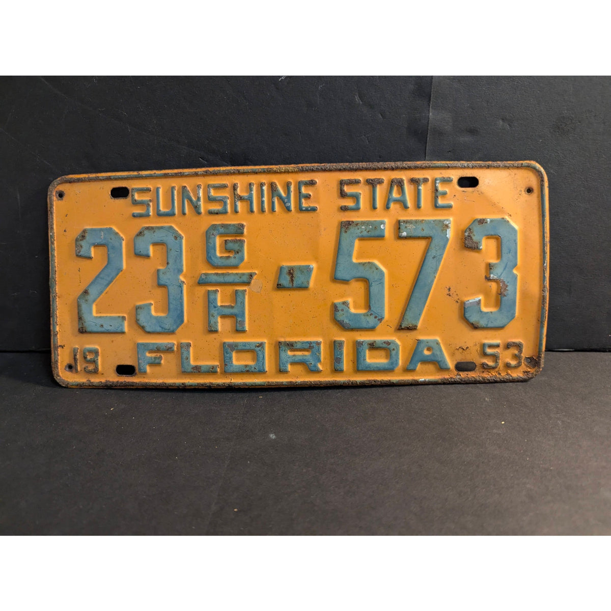 Vintage 1953 Florida License Plate Sunshine State Orange Teal Metal Tag