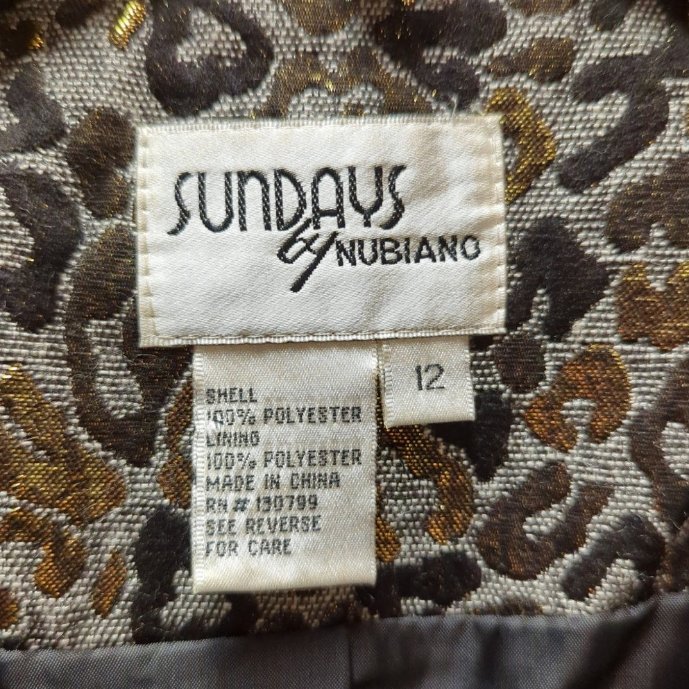 Vintage Sundays Nubiano Leopard Brocade Skirt Set Jacket Faux Fur Trim Glam 12