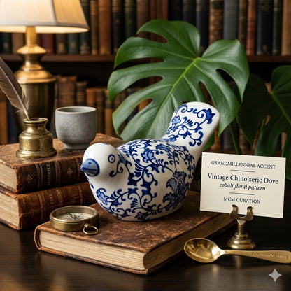 Mikasa Blue and White Chinoiserie Ceramic Dove Figurine Hollywood Regency Granma