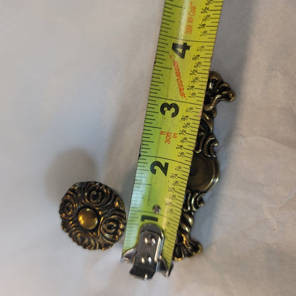 Vintage KBS 1995 Ornate Scroll Brass Cabinet Pulls Backplates Set 4 Furniture
