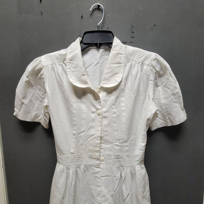 Crest Vintage White Cotton Blend Short Sleeve Nurse Uniform Dress 4 XS