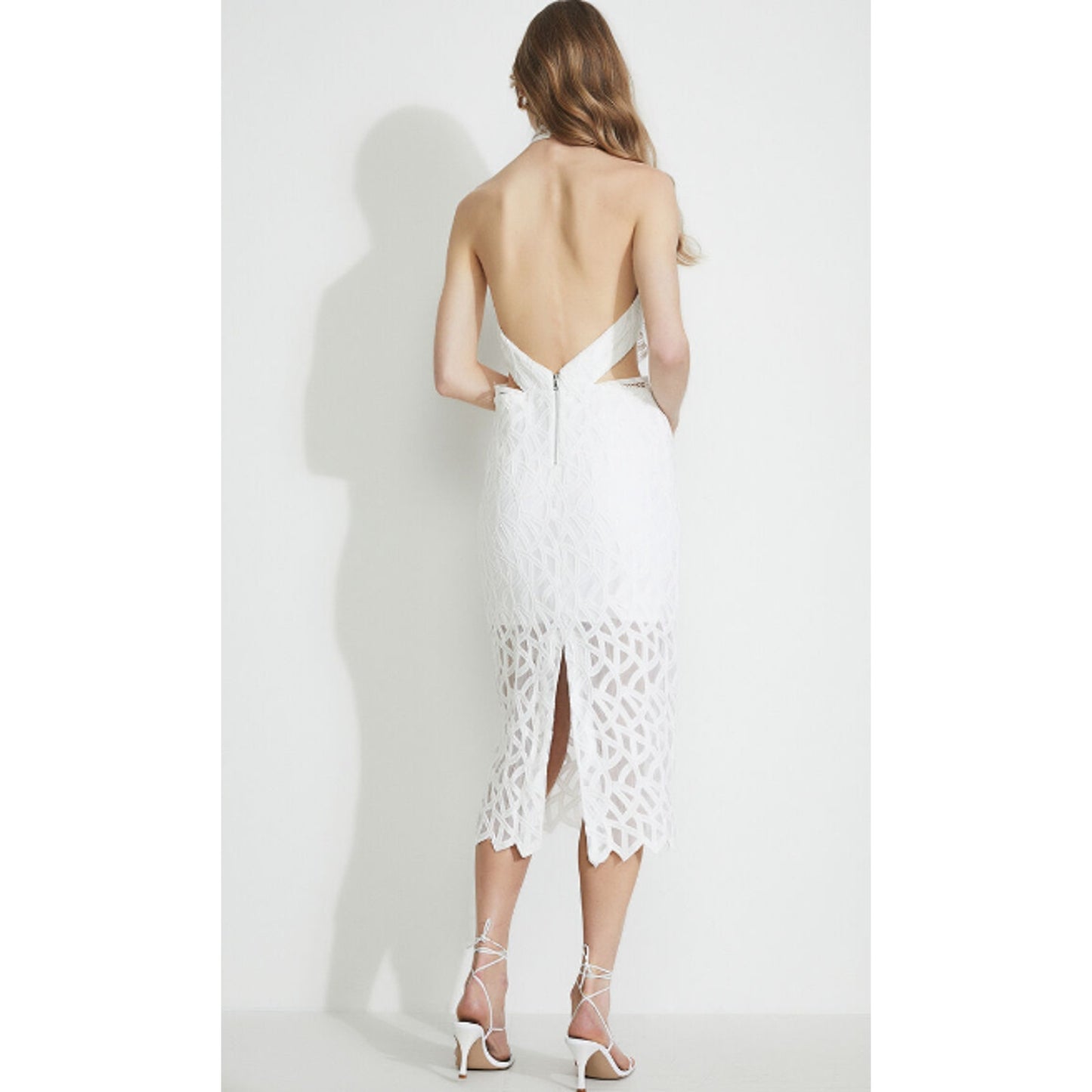 Bardot iSLA Ivory White Lace Dress Size 10 halter side cutouts midi wedding NEW