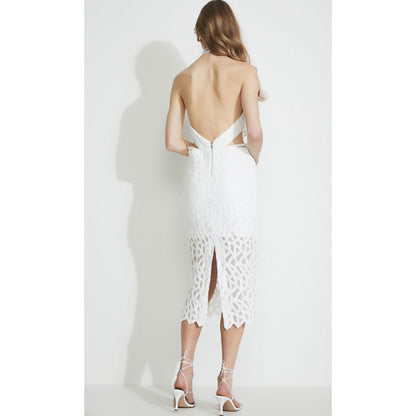 Bardot iSLA Ivory White Lace Dress Size 10 halter side cutouts midi wedding NEW
