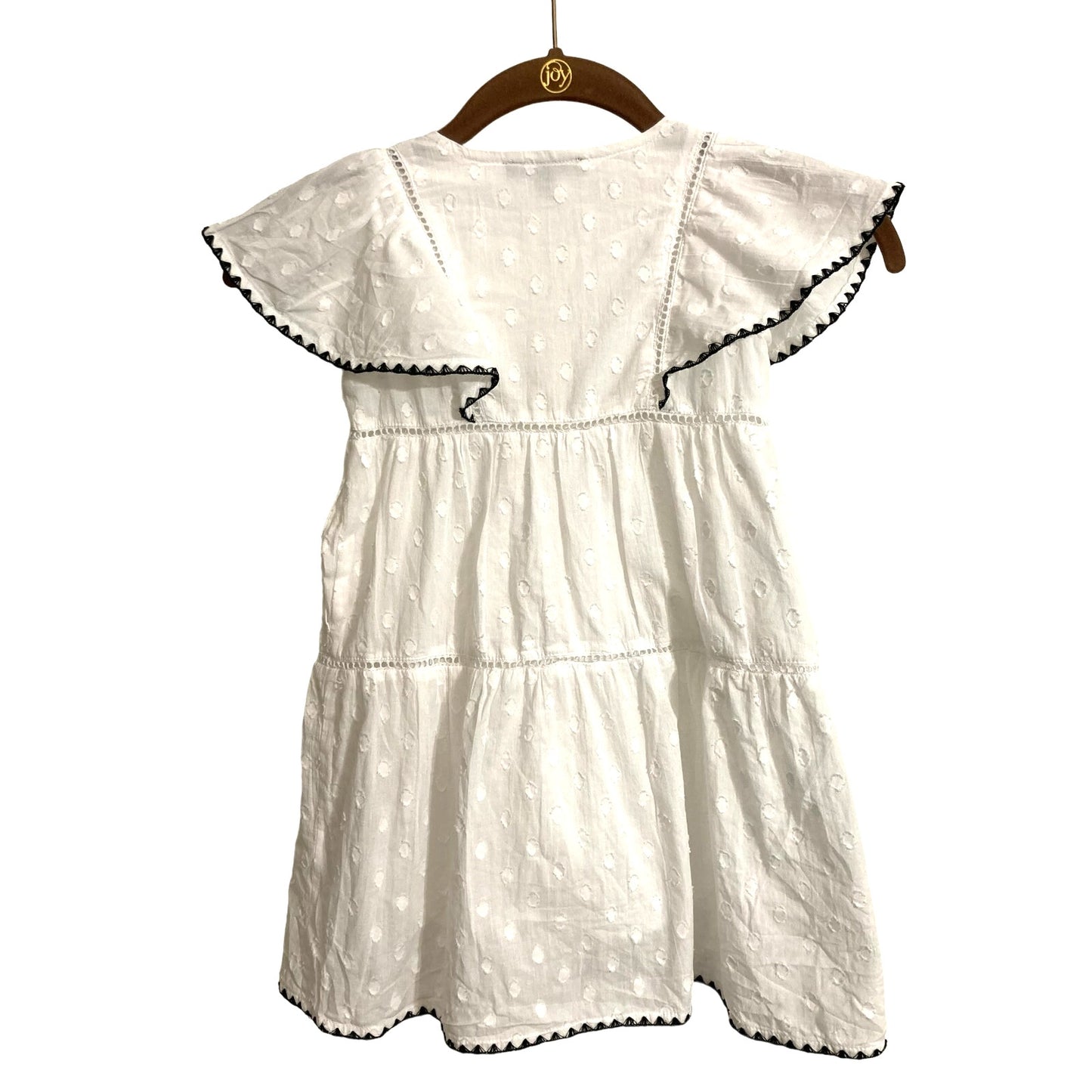 NWT Joe's Girl's Embroidered Flutter Sleeve Lined Dress Sz 4 in White with Navy