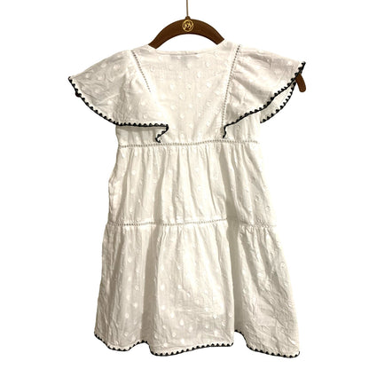 NWT Joe's Girl's Embroidered Flutter Sleeve Lined Dress Sz 4 in White with Navy