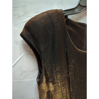 Molly Malloy Evening Petites Bronze Metallic Shimmer Cap Sleeve Midi Dress Small