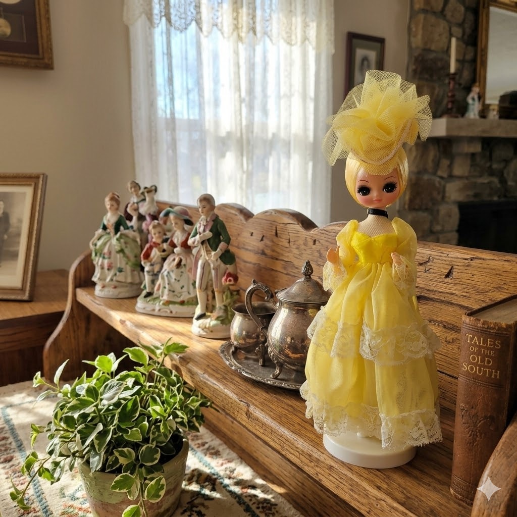 Vintage Bradley "Big Eye" Southern Belle Doll Yellow Victorian Elegance Boudoir