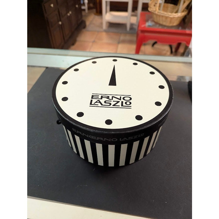Erno Laszlo Vintage Black and White Striped Round Hat Box Vanity Storage