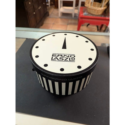 Erno Laszlo Vintage Black and White Striped Round Hat Box Vanity Storage