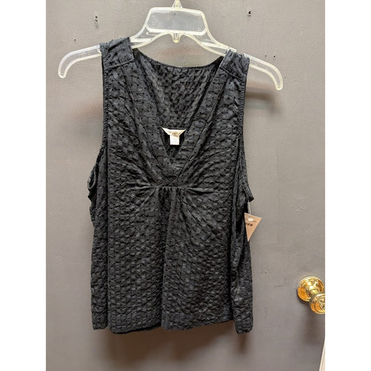 Caslon Black Size Large Sleeveless Black top shirt cotton blouse textured v-neck