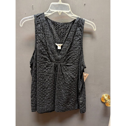 Caslon Black Size Large Sleeveless Black top shirt cotton blouse textured v-neck
