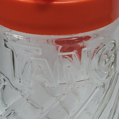 Vintage Tang 1 QT Glass Juice Pitcher with Orange Handled Lid w Spout & Cap