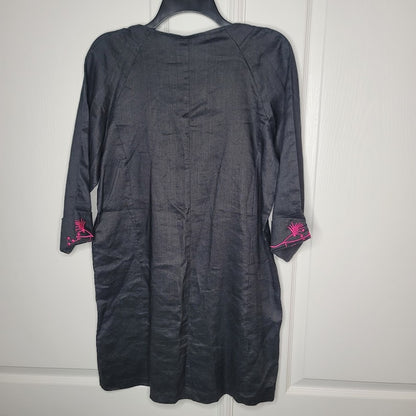 Parno Black Full Zip Tunic Black Pink Embroidery Floral Long Sleeve Medium