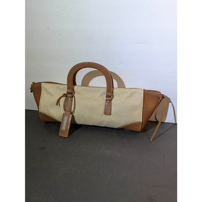 Antonio Melani Ivory Mesh Brown Faux Leather Long Satchel Handbag NWOT Y2K