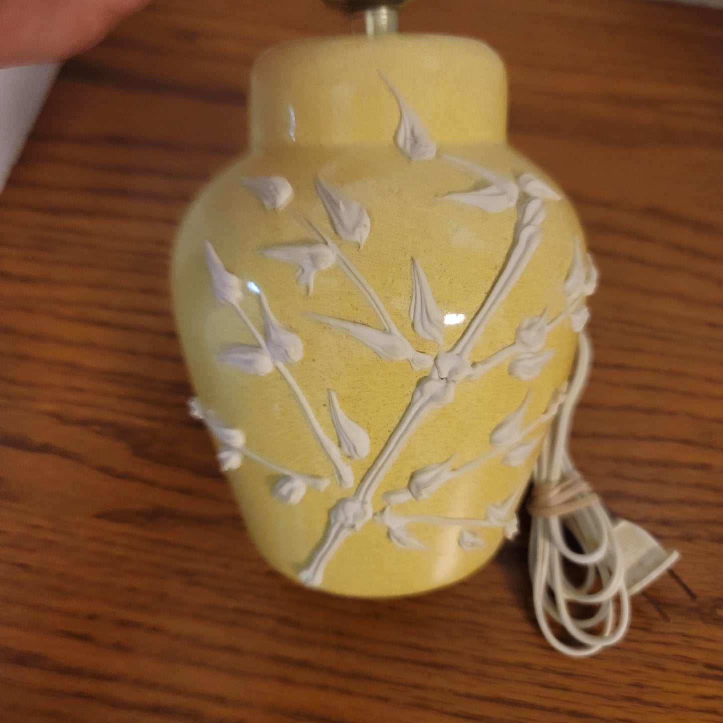 Vintage Yellow Ceramic Ginger Jar Table Lamp White Floral Petite PalmBeach