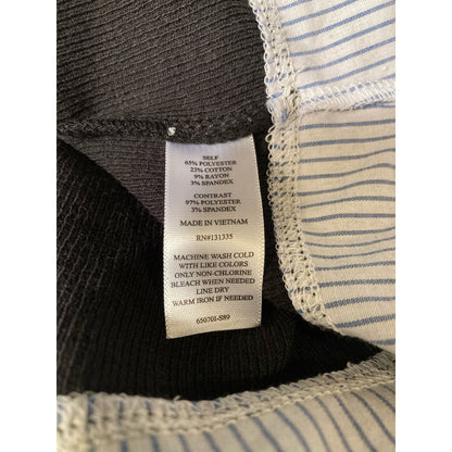 Socialite Cowl Neck Twofer Top Small Black with Blue & White Pinstripe NEW