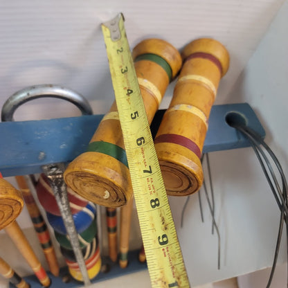 Vintage Wooden Croquet Set with Blue Storage Stand Lawn Classic Game