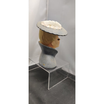 Vintage Gray Hat Lady Head Vase Planter Kitschy Ceramic Inarco C3815A 1959