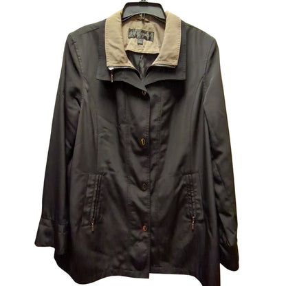 Fleet Street Black Utility Rain Jacket Button Down Size Large Travel Packable