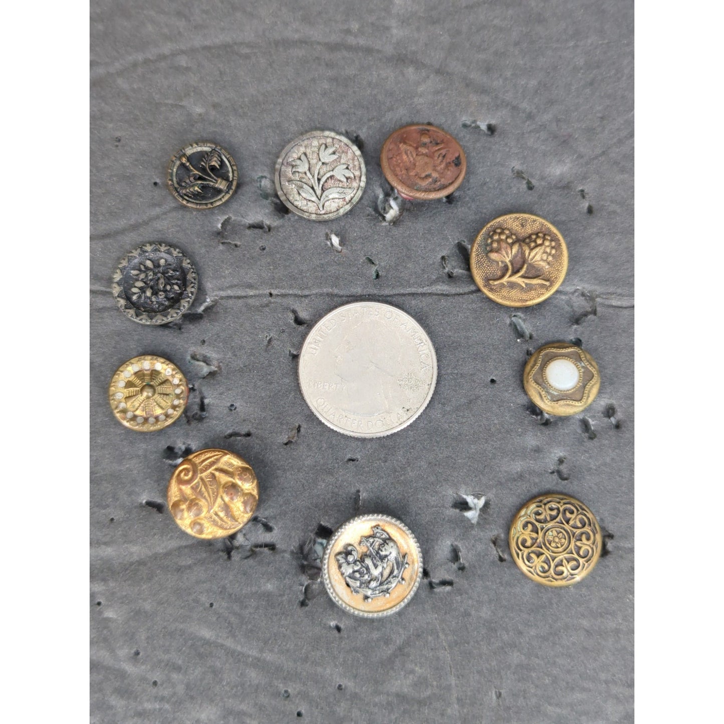 LOT U of 10 Antique Vintage Victorian Brass Mixed Materials Buttons ESTATE FIND