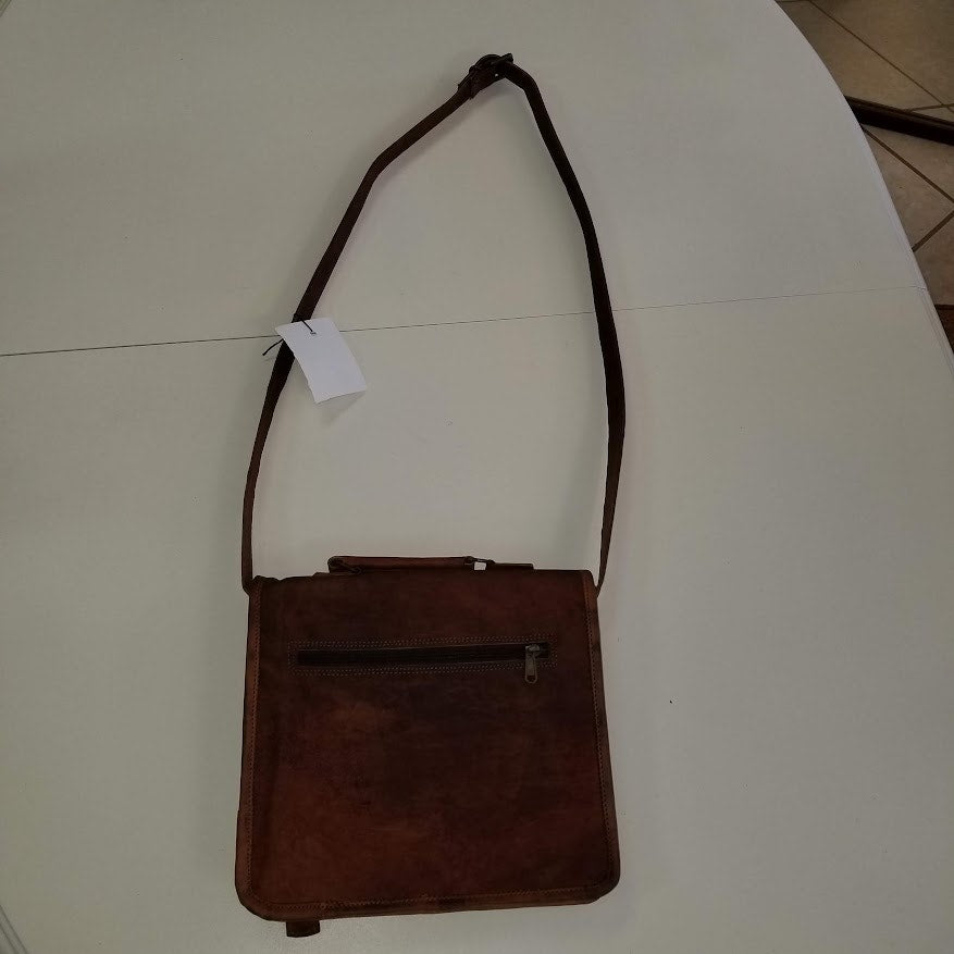 Handmade leather Purse bag crossbody camel front flap adjust top handle Satchel