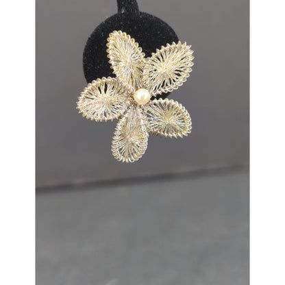 Vintage Gold Flower Clip On Earrings Mid-Century Open Work Textured Retro