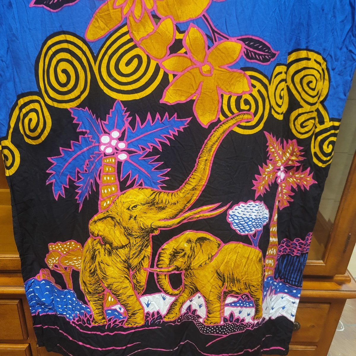Kencana Ungu Batik Muumuu Kaftan One Size blue Animals Elephants Flowers