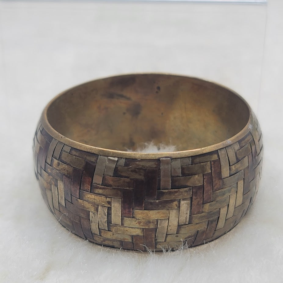 Vintage Mixed Metal Basketweave Bangle Bracelet Brass Copper Silver Tone