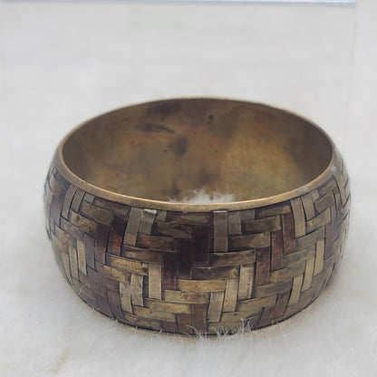 Vintage Mixed Metal Basketweave Bangle Bracelet Brass Copper Silver Tone