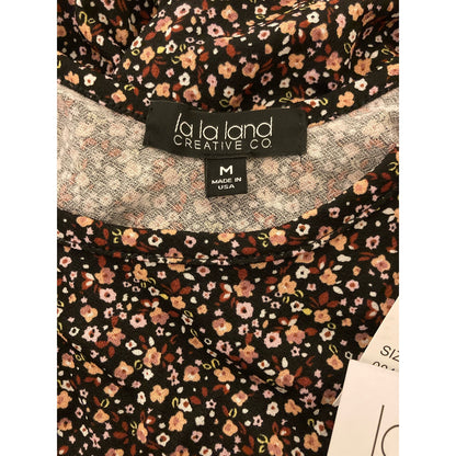 La La Land Mini Dress Medium Black Mauve Floral Print NWT Off Shoulder Empire