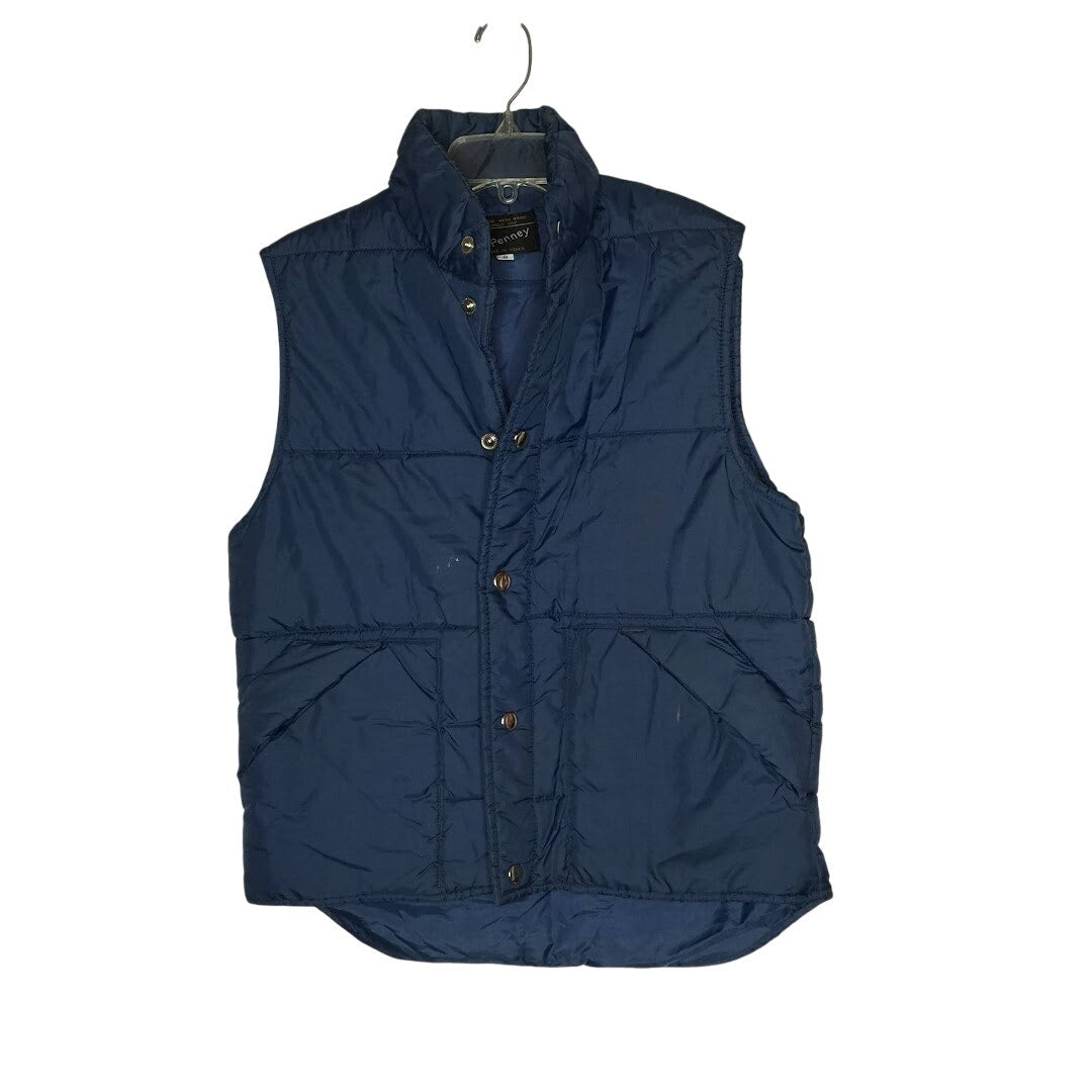 JC Penney Blue Vintage Puffer Vest Pockets Puffer Small Snap Front sleeveless