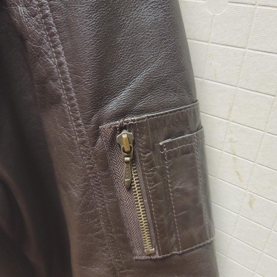 vintage bomber jacket Brown weekends LEATHER pockets lined ribbed cuffs LARGE
