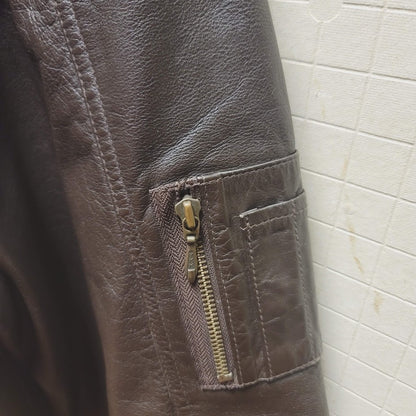 vintage bomber jacket Brown weekends LEATHER pockets lined ribbed cuffs LARGE