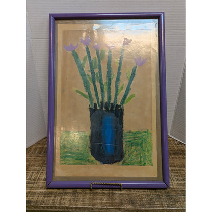 Vintage Original 1986 Naive Floral Pastel Art Framed Outsider Kevin Beason frame