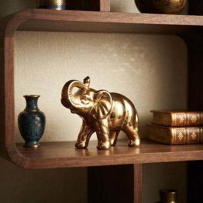 Vintage Mid-Century Japanese Gold Gilt Ceramic Elephant Figurine