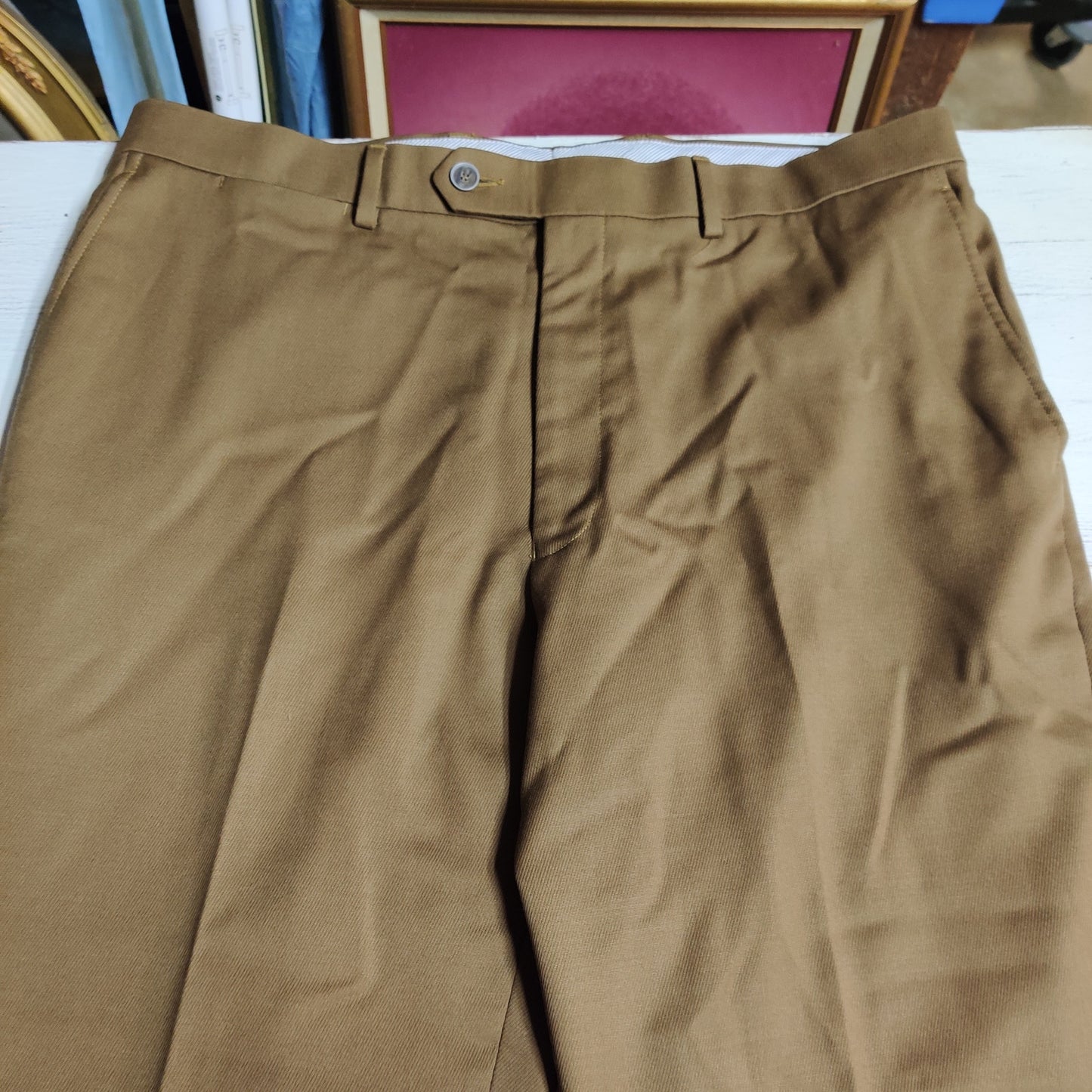 Hart Schaffner Marx Men's Tan 100% Wool Dress Pants Tailored Trousers 36x36