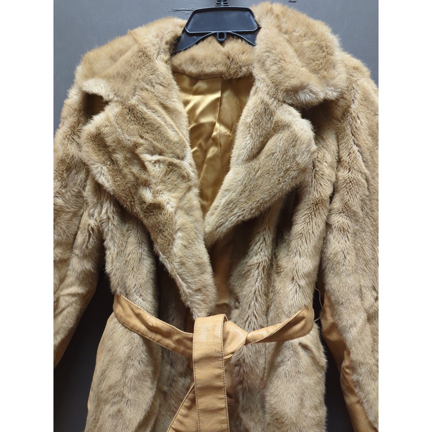 Vintage Fairmoor Faux Fur Belted Long Coat Old Hollywood Regency Glamour MEDIUM