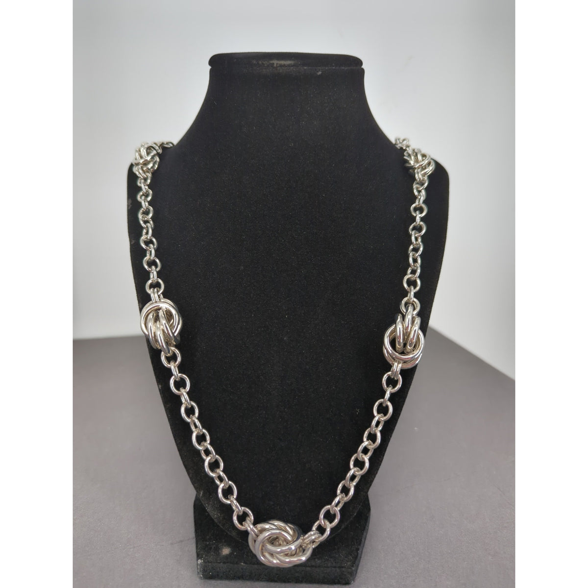 LOFT Silver Tone Love Knot Station Necklace Polished Career Minimalist Chain 18"
