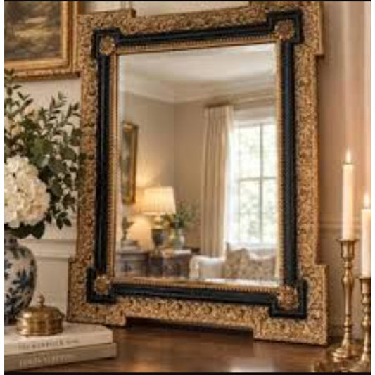 Secondhand Sandies: Vintage Ornate Gold and Black Rococo Revival Style Mirror| Hollywood Regency Decor