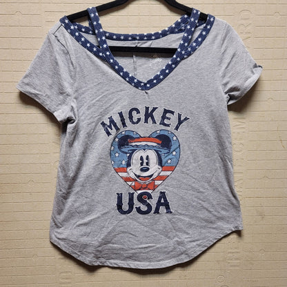 Disney Parks Size Medium Gray Blue White Short Sleeve Cotton